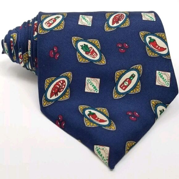 Tabasco Navy Blue Novelty Crayfish & Peppers Tie - Picture 1 of 5